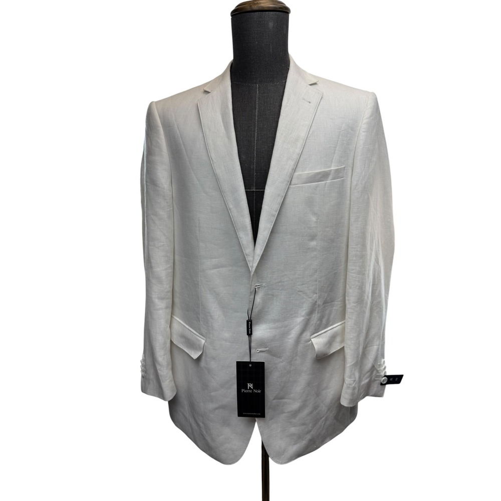 Pierre Noir by Renoir Men White 100% Linen 2-Button Blazer Sport Coat R40/38 NWT
